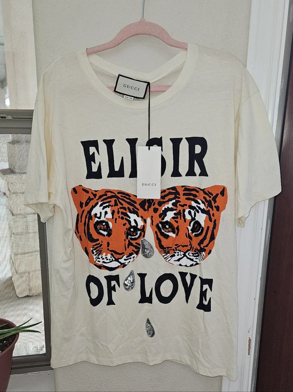 Gucci Cream Tee with Bold Orange Tiger Graphic